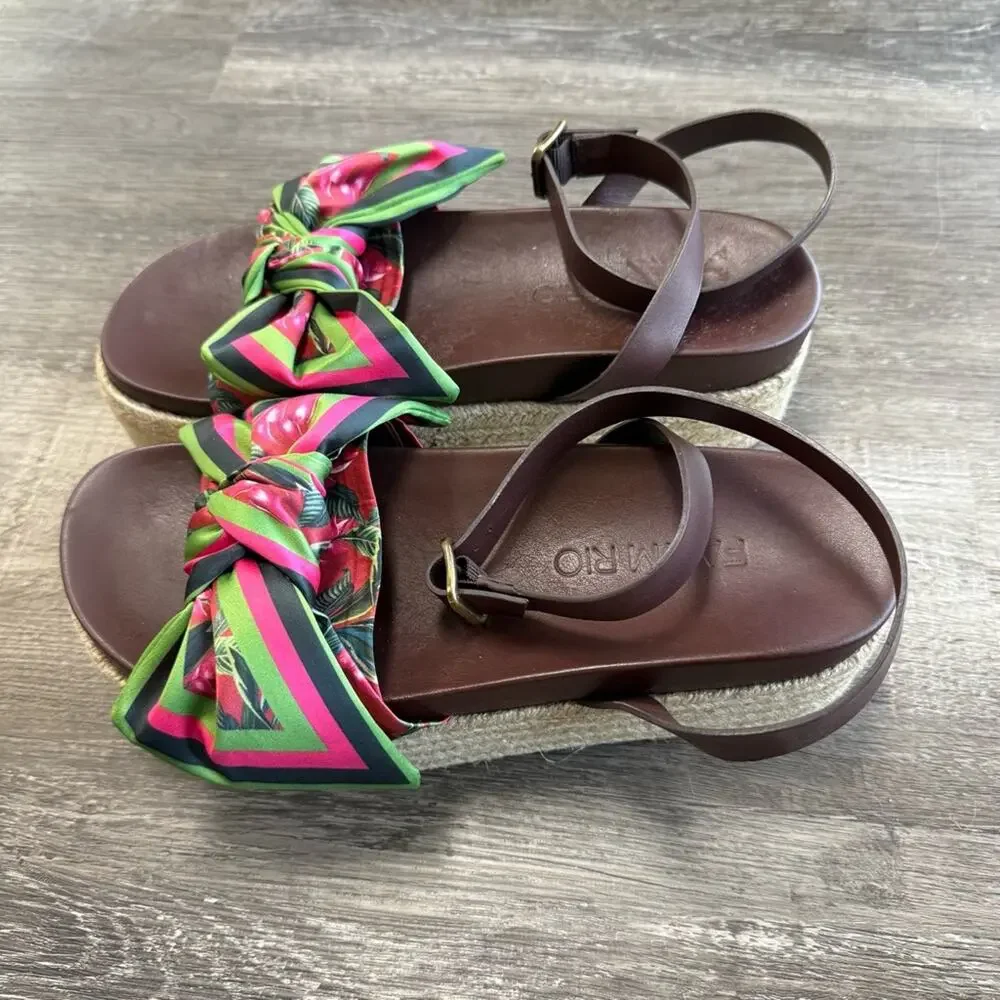 NEW Farm Rio Scarf Raffia Platform Sandals